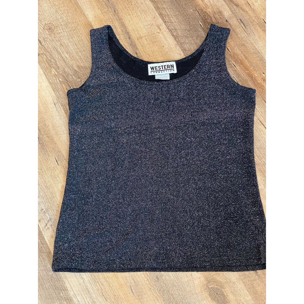 Western Connection tank top SMALL black and metallic knit